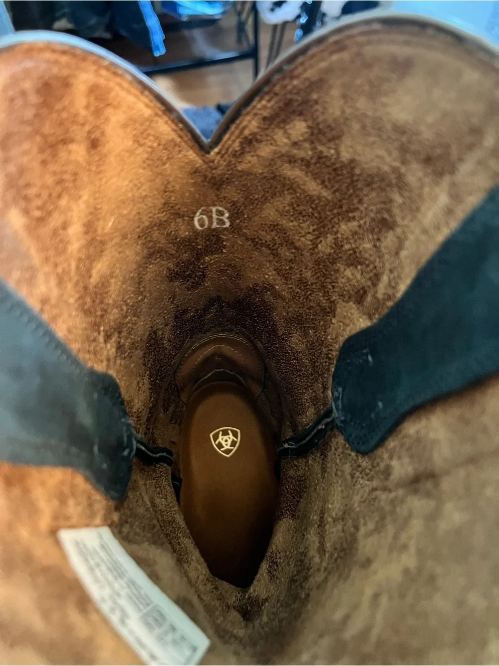 Ariat Vintage Denim Heritage J Toe Leather Heeled Boots with Brown Embroidery - Picture 7 of 9